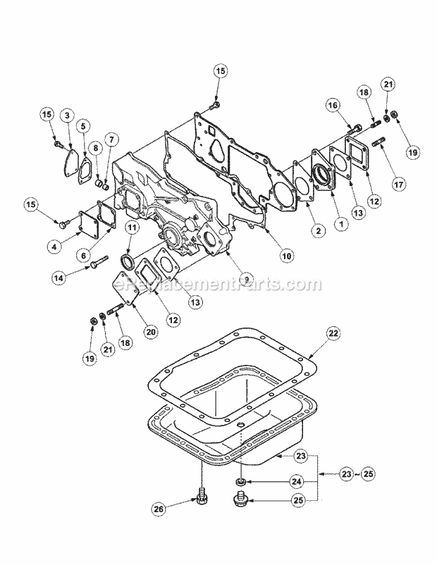 Oil Pan & Gear Case Diagram and Parts List for 7532 54AF44G-710, 54AH44G-710, 54AN44G-710 Cub Cadet Lawn Tractor